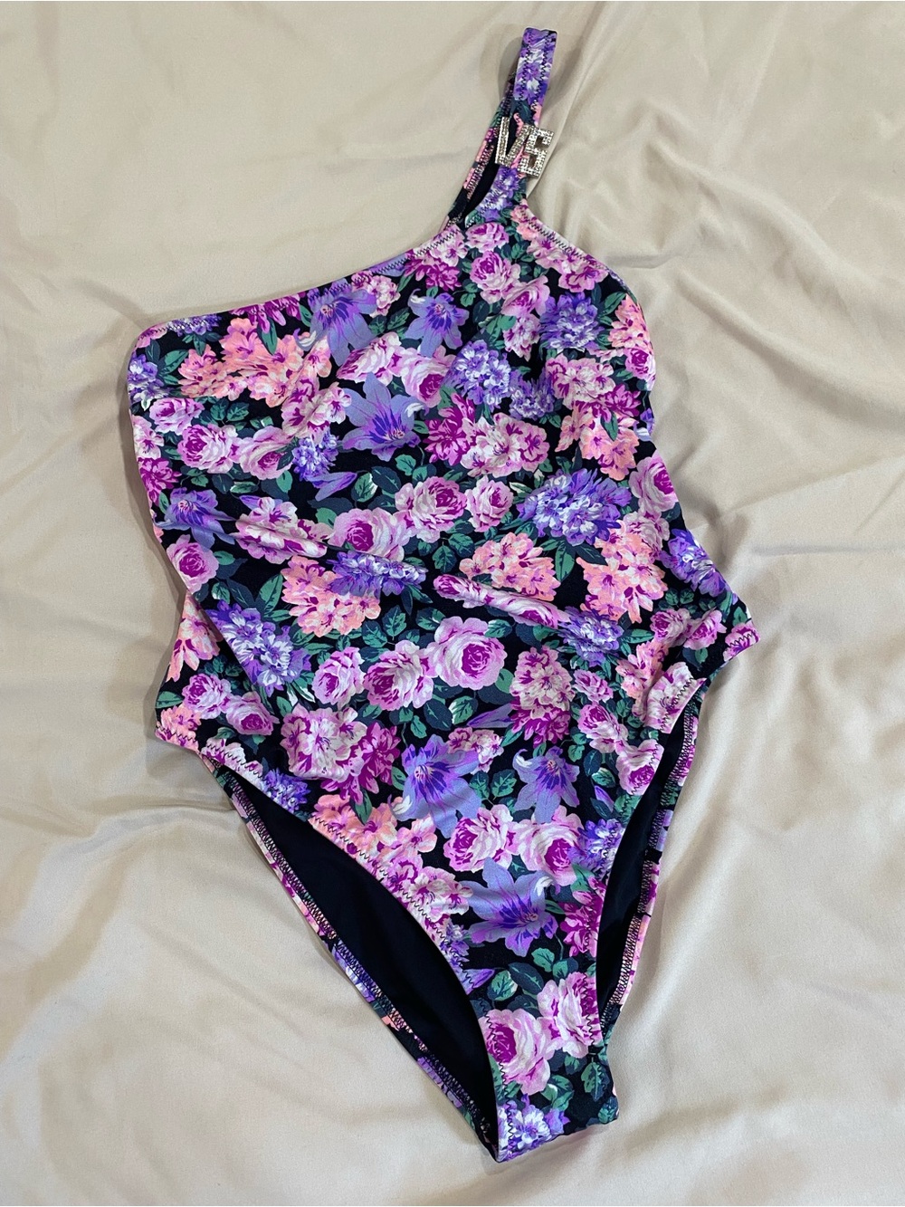 Victorias Secret Lavender roses 1 strap bling bikini size small NWOT